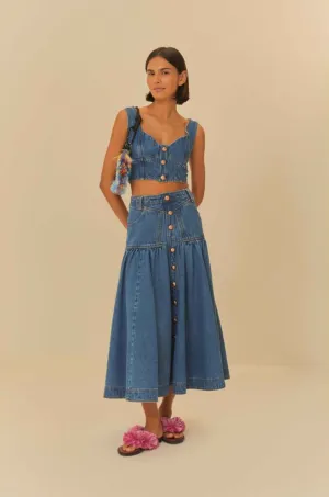 Saia Jeans Midi Gode