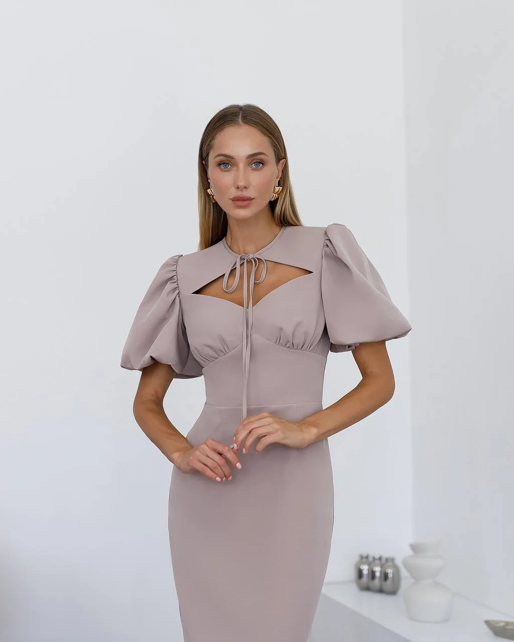Sand color midi dress “Julia”