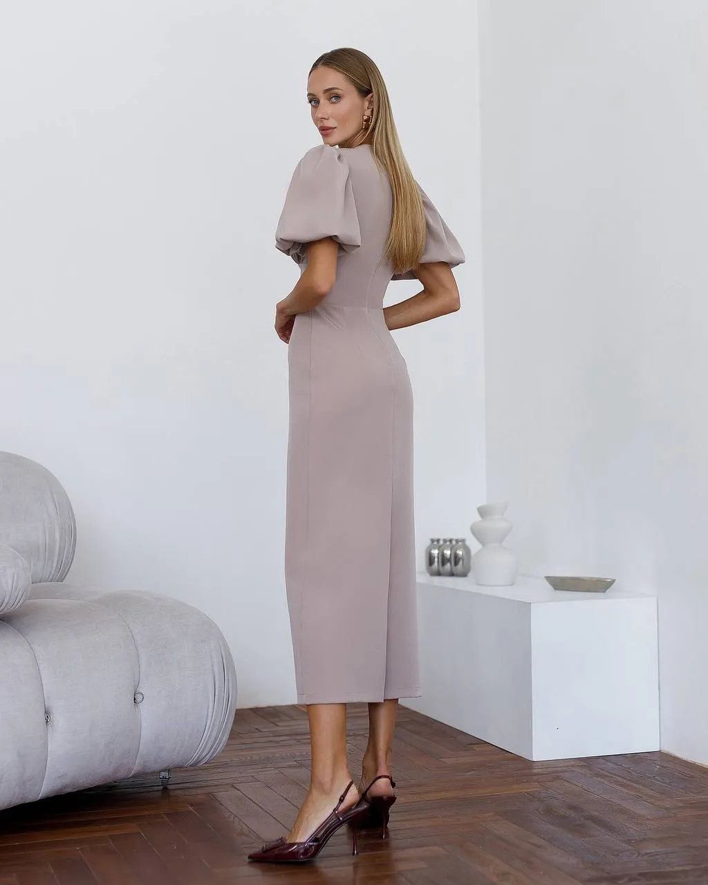 Sand color midi dress “Julia”