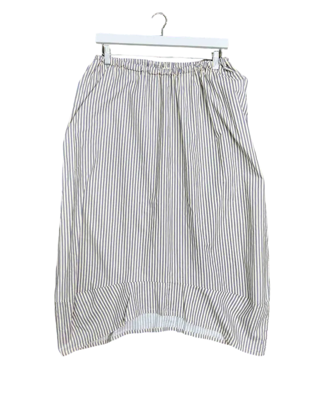 Size M | Small Forest Blue and White Stripe Midi Skirt