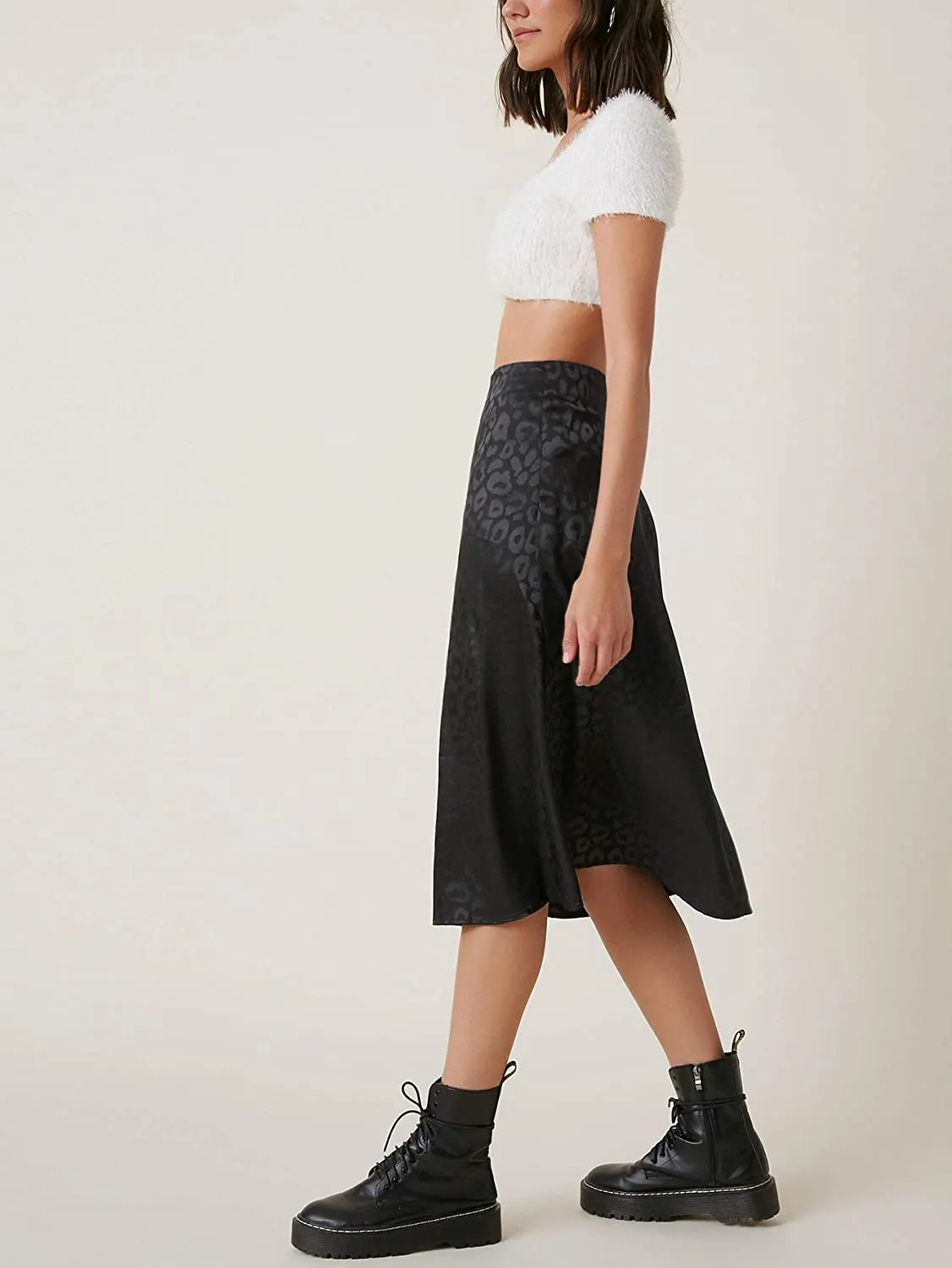 SOLY HUX Women's High Waist Silk Satin Flared A Line Midi Skirt