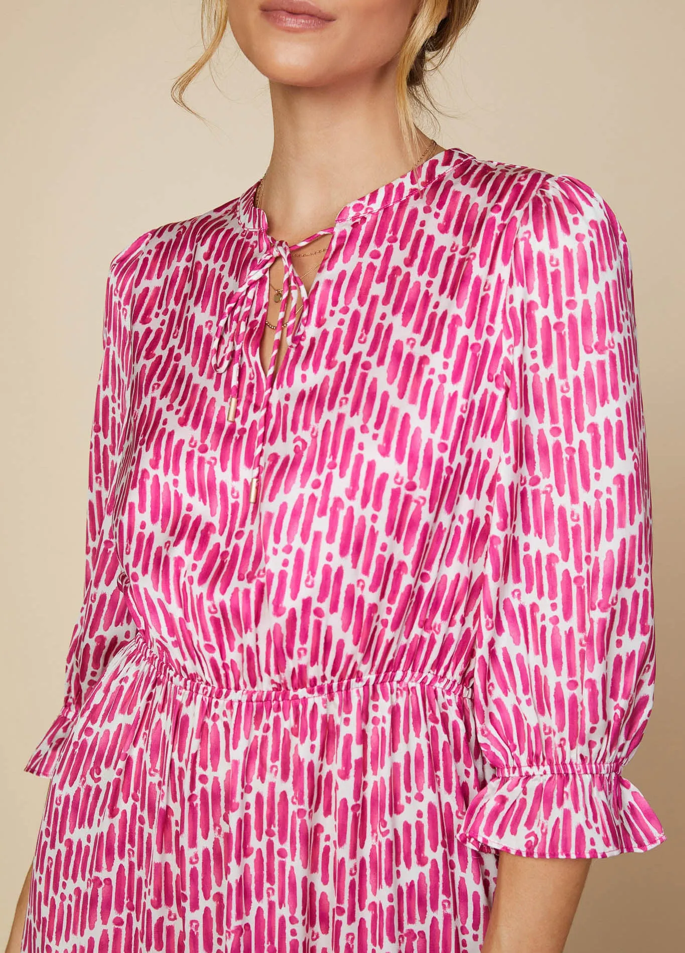 Split Neck Ruffle Midi Dress