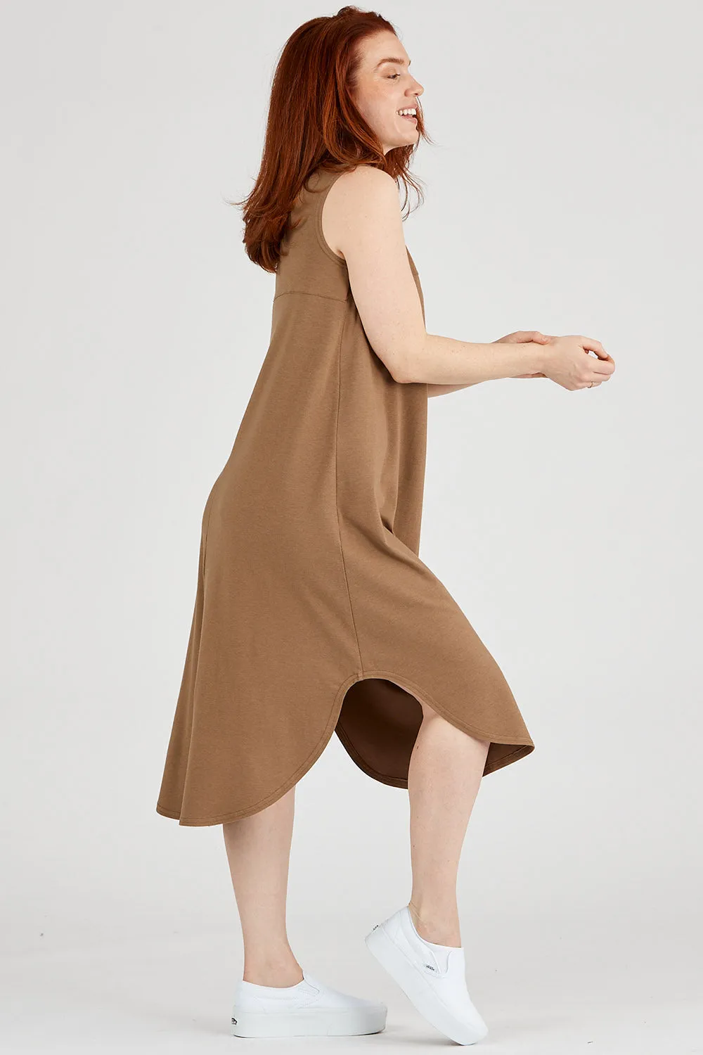 Tencel scooped hem Long Jersey Aiken Dress