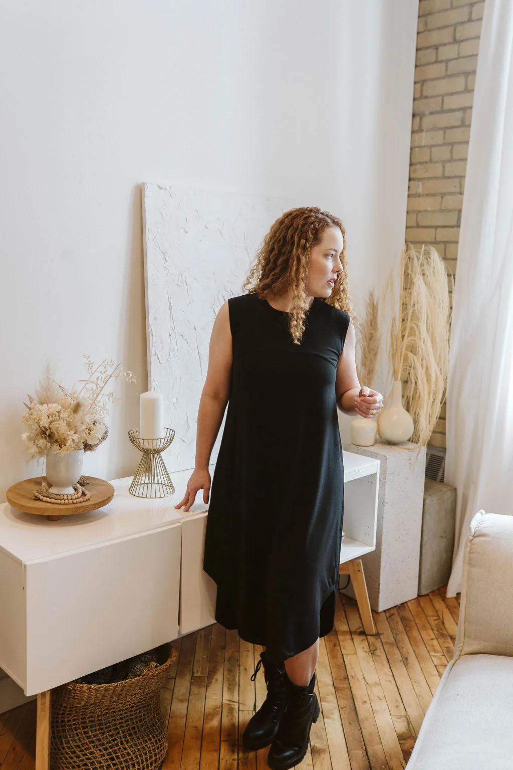 Tencel scooped hem Long Jersey Aiken Dress