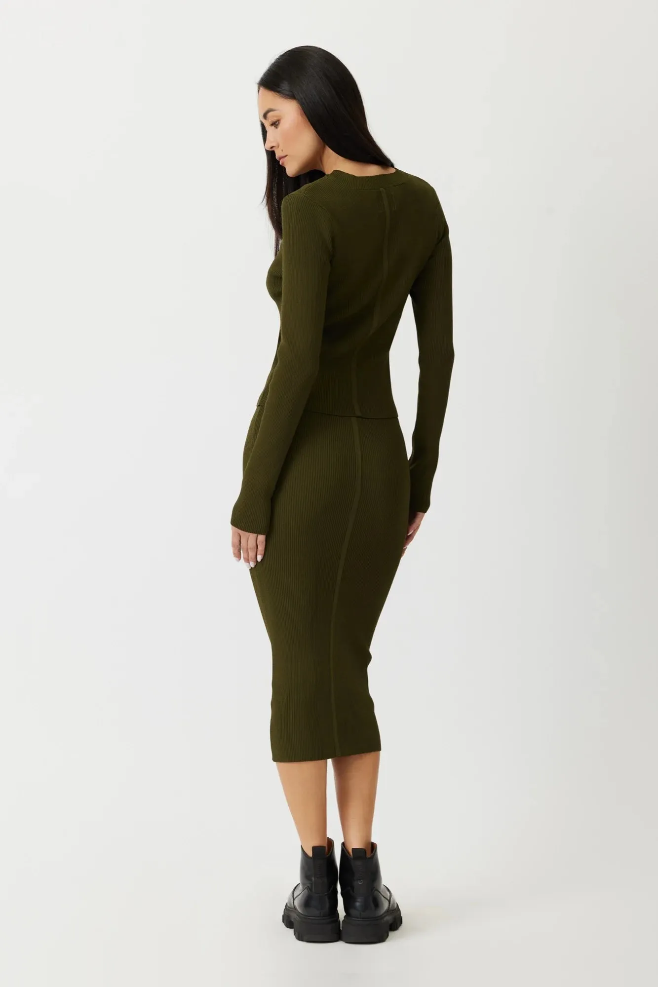 The Gale - Army Green Midi Knit Skirt