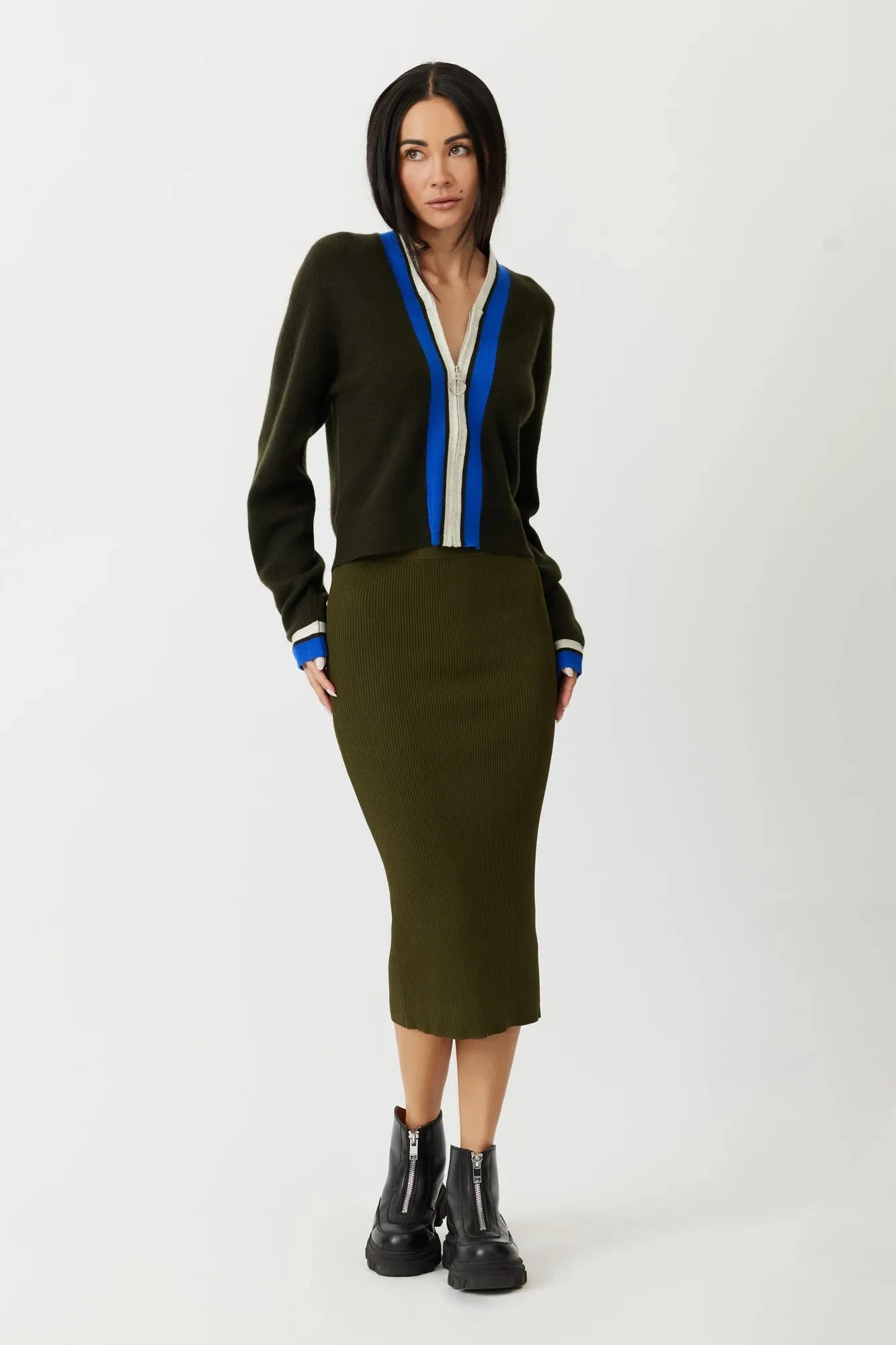 The Gale - Army Green Midi Knit Skirt