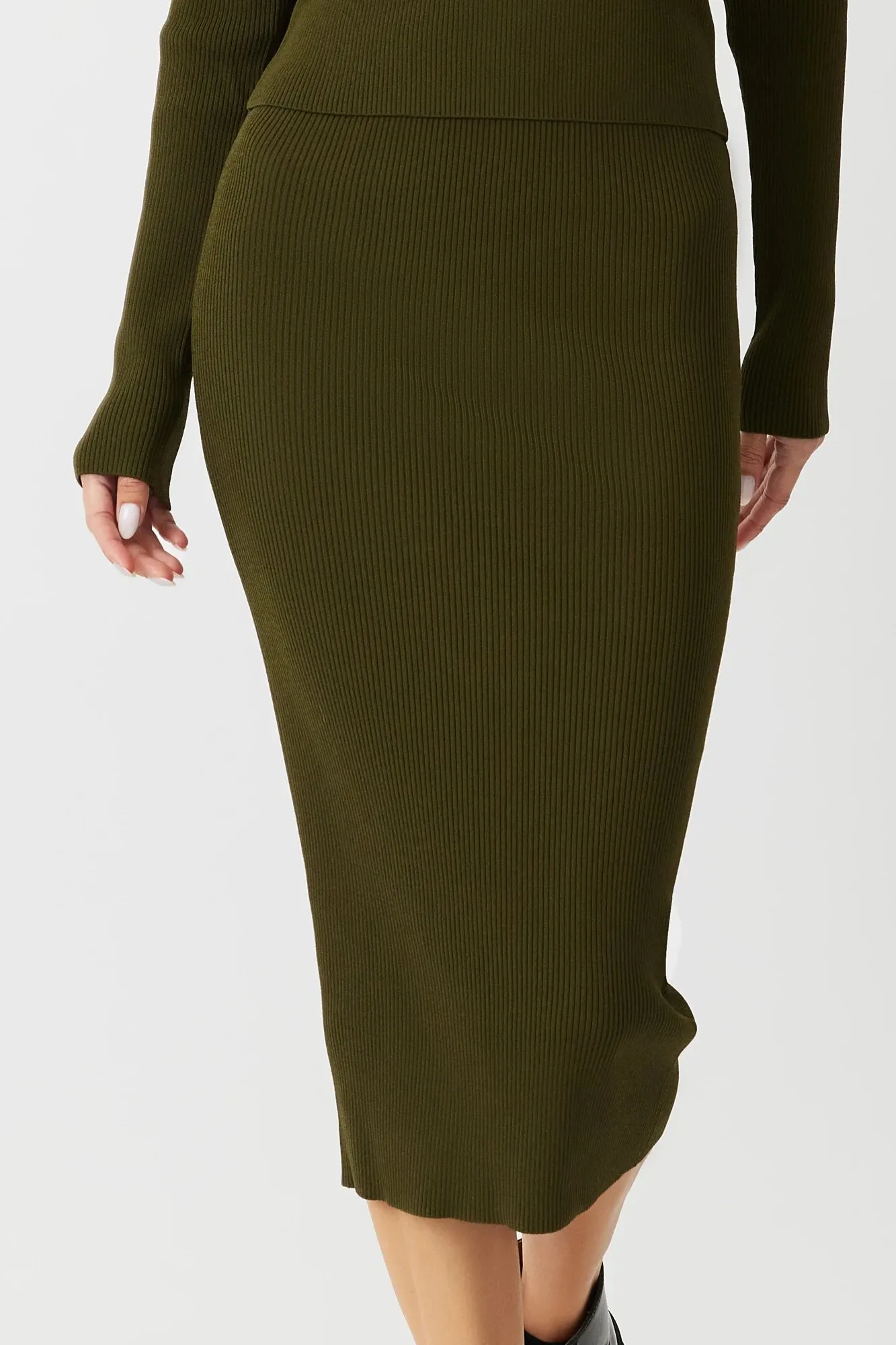 The Gale - Army Green Midi Knit Skirt
