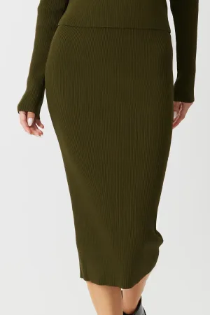 The Gale - Army Green Midi Knit Skirt