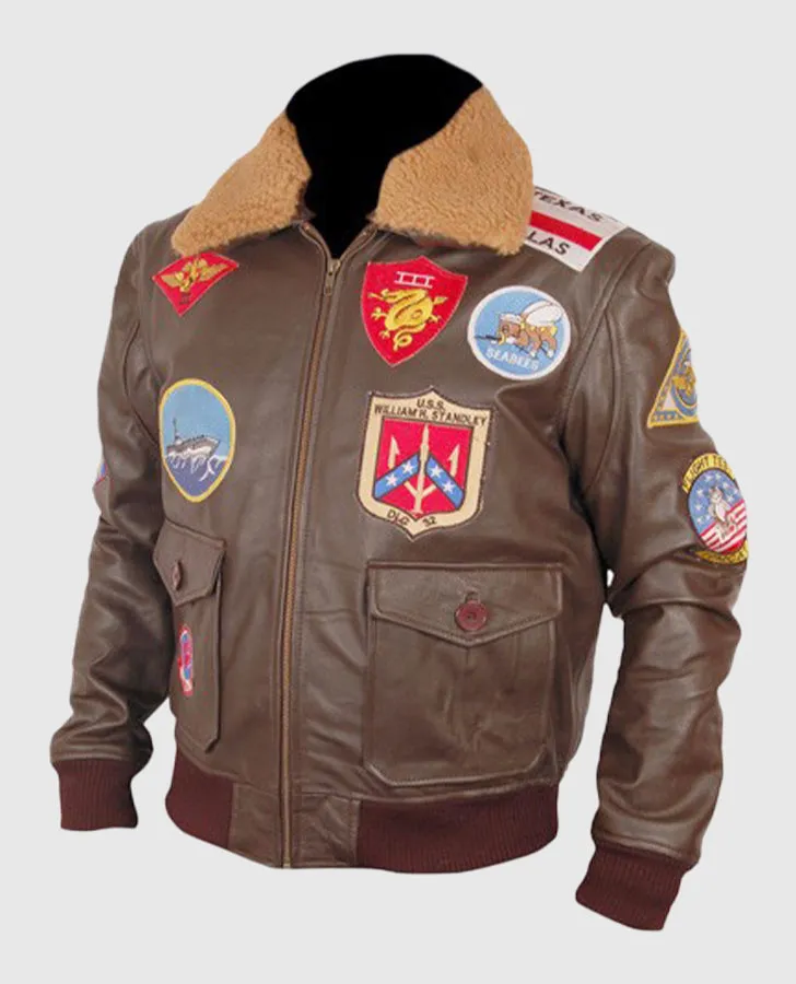 Top Gun Brown Bomber Leather Jacket