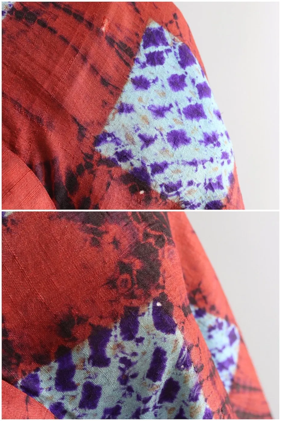 Vintage Silk Kimono Cardigan / Brown & Blue Shibori Dyed