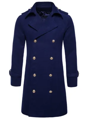 Warm Turndown Collar Double Breasted Woolen Dust Coat for Men 1486