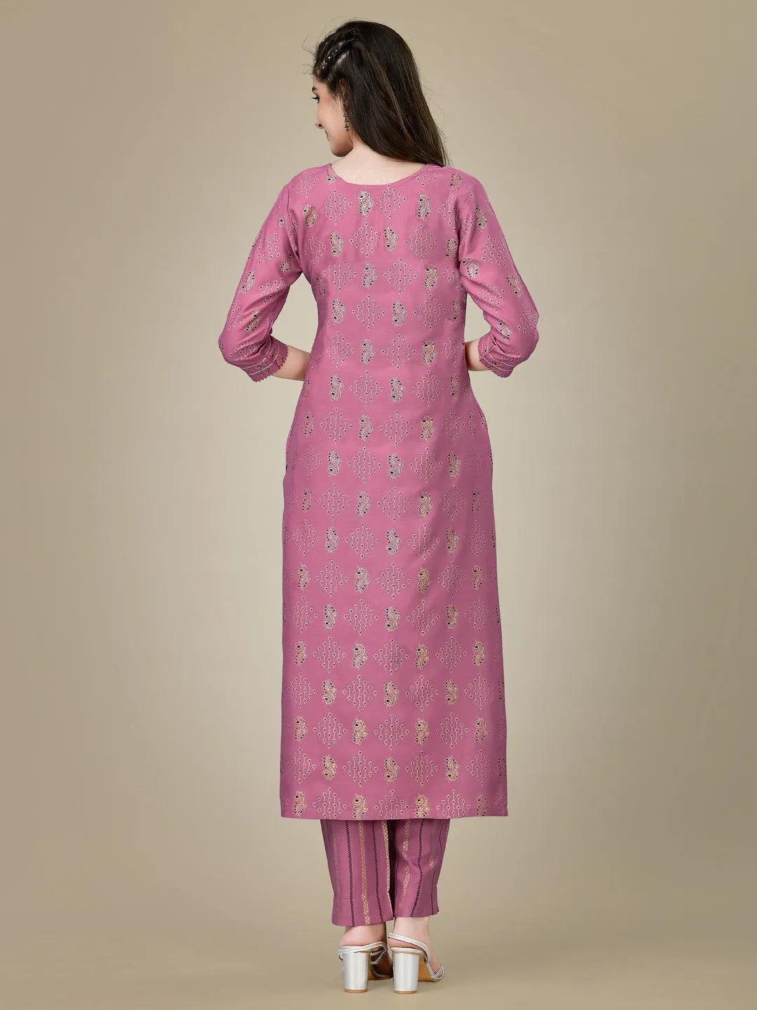 Wine Heavy Rayon Cotton with Embroidery Work Kurti Set