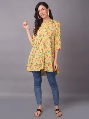 Women Yellow Mandarin Collar Tunic