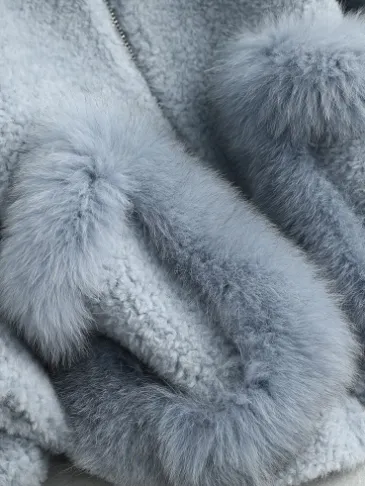 Women's Shearling and Fox Fur Hooded Teddy Coat