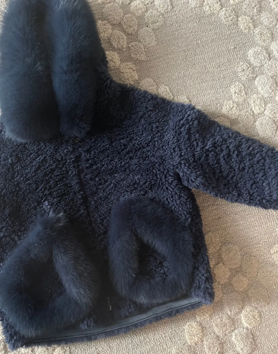 Women's Shearling and Fox Fur Hooded Teddy Coat