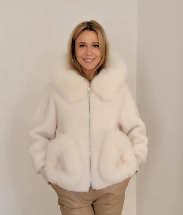 Women's Shearling and Fox Fur Hooded Teddy Coat
