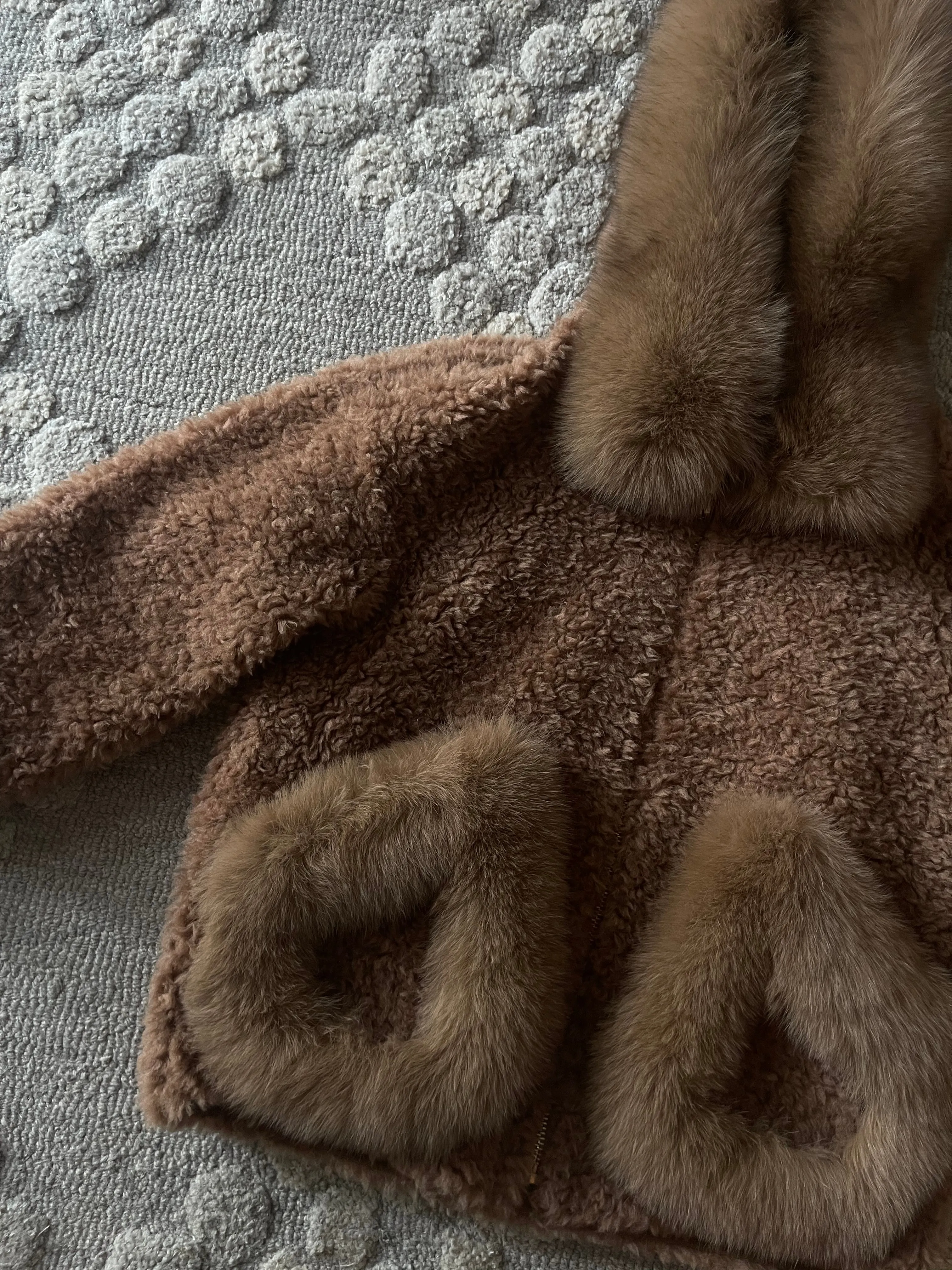 Women's Shearling and Fox Fur Hooded Teddy Coat