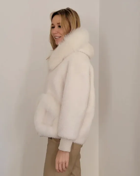 Women's Shearling and Fox Fur Hooded Teddy Coat