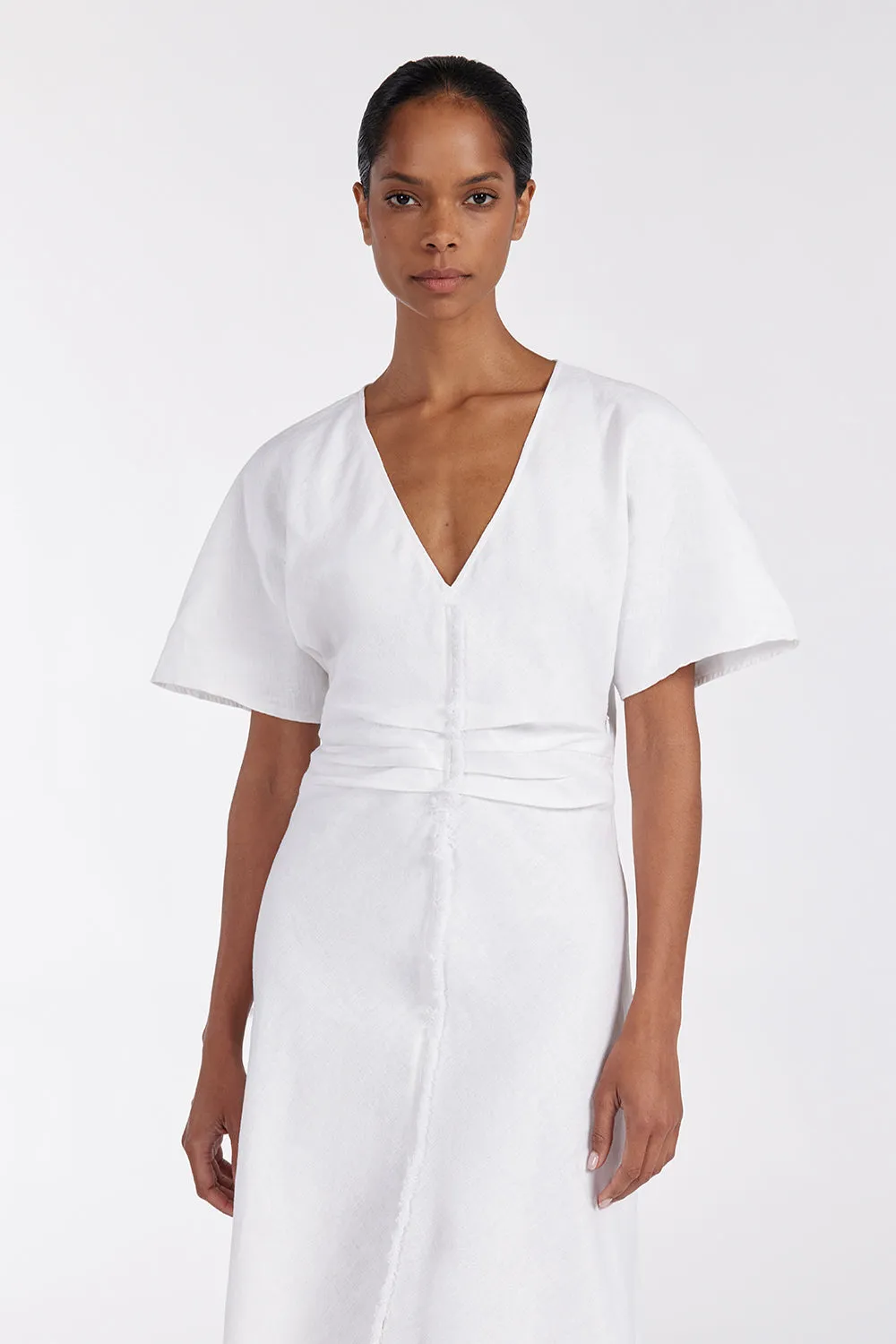 ZAHARA WHITE FRINGING MIDI DRESS